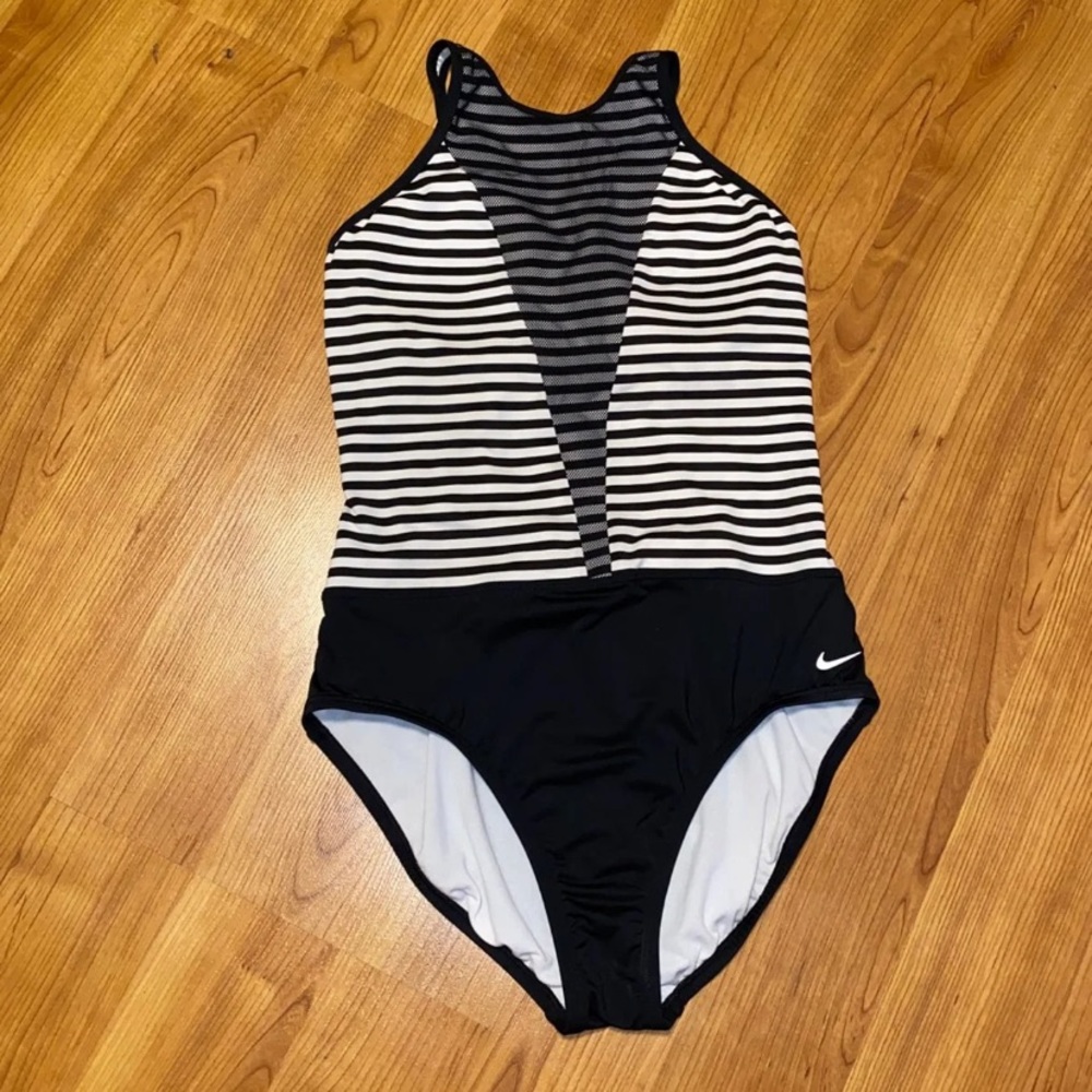 Nike Black and White Striped One Piece Swimsuit